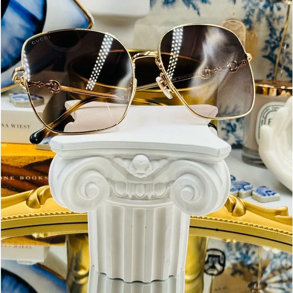 🆕 GUCCI 🧿 NWOT GG0879S 002 Gold Horsebit Sunglasses with Brown Gradient Lens - Picture 15 of 16